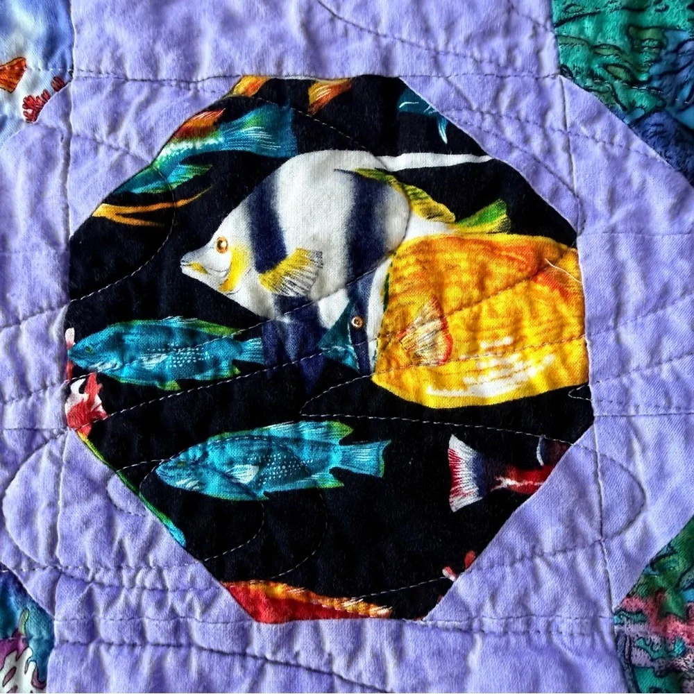 Ocean Quilt 30x40 Wall Hanging Coastal Fish Handmade CA